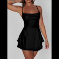 thumbnail image 4 of Mono Elegante de Satén para Mujer, de Verano, Sin Mangas, con Espalda Descubierta, Tirantes Finos y . Negro M, 4 of 10