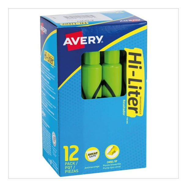 12 Marcatextos Plumon Resaltador Avery 24020 Verde Neon Fluorescente Papeleria Oficina Papel