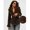 Brown, variant on Brown Women's Fashionable Commuter Fuzzy Patchwork Coat, Autumn/, Black