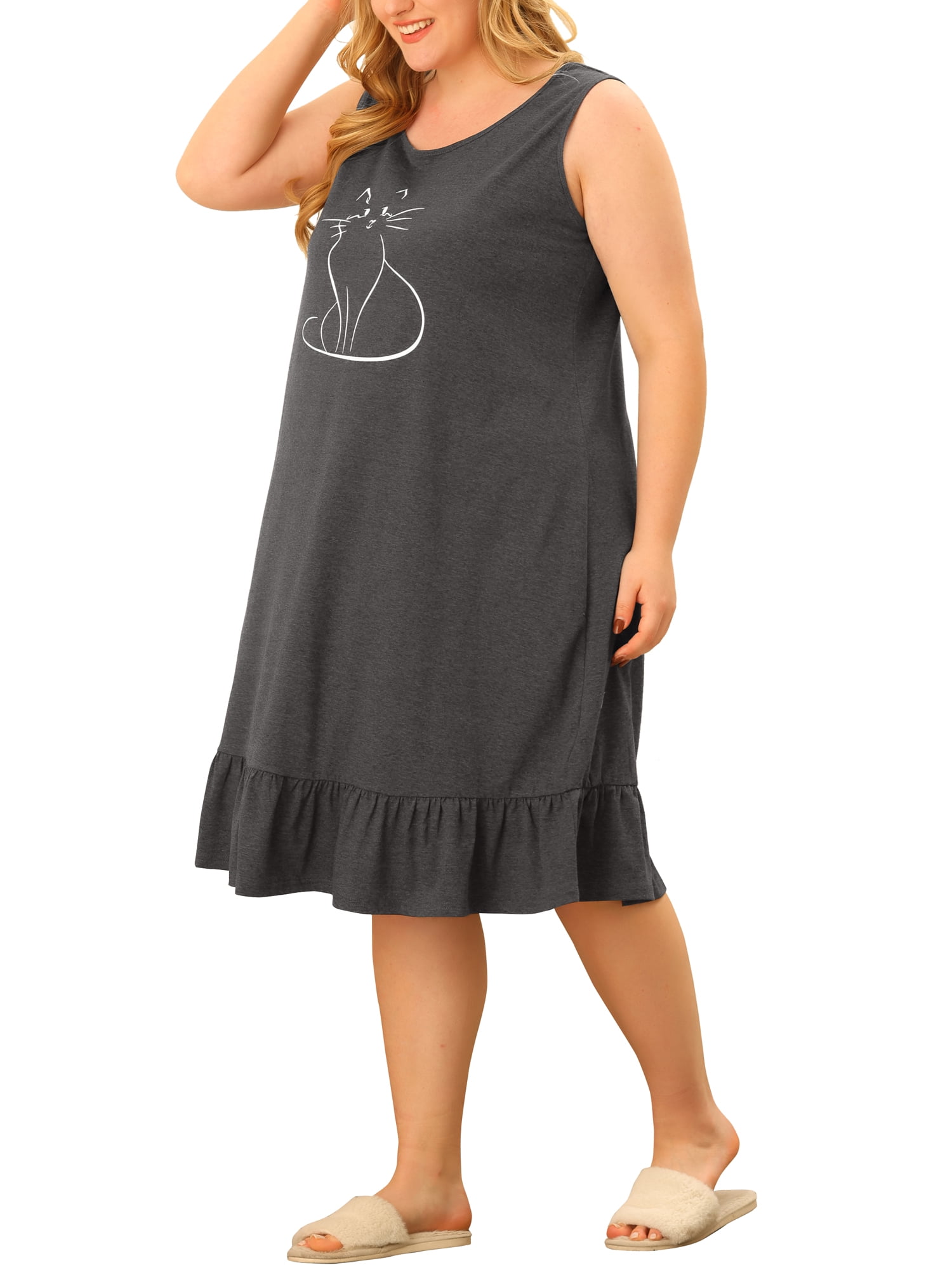 Unique Bargains Women's Plus Size Sleepdress Sleeveless Comfy Lovely Cat Nightdress