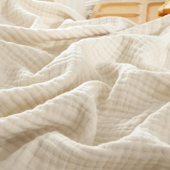 PHF 100% Cotton Muslin Throw Blanket, 50" x 70", 4-Layer Lightweight and Breathable Blanket, Luxuriously Soft Gauze Blanket for Couch Bed, Oat Milk