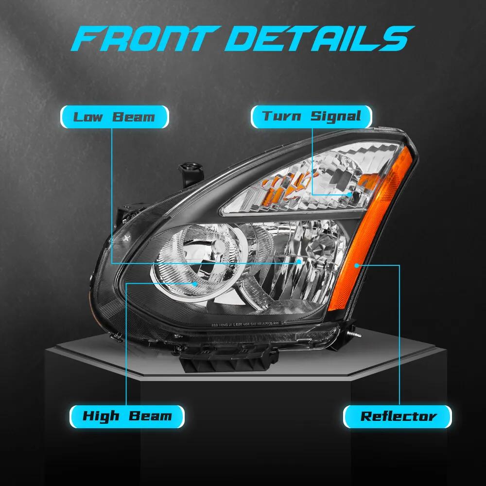 MOSTPLUS Black Headlights Assembly for 2008-2013 Nissan Rogue Left & Right