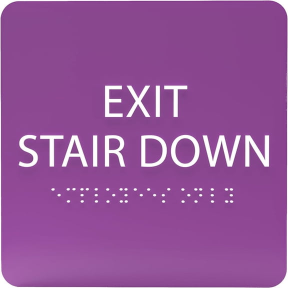 ADA CENTRAL SIGNS - 6" X6" Exit Stair Down Sign - ADA Compliant Tactile Graphics Grade 2 Braille Text Acrylic Wall Sign - Fire Safety Emergency, Stairwell Signs for Office, Hotel, School, Apartment