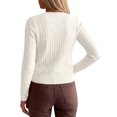 thumbnail image 4 of INSPIRE CHIC Women's Cable Knit Cardigan Crew Neck Long Sleeve Button Up Open Front Small White, 4 of 6