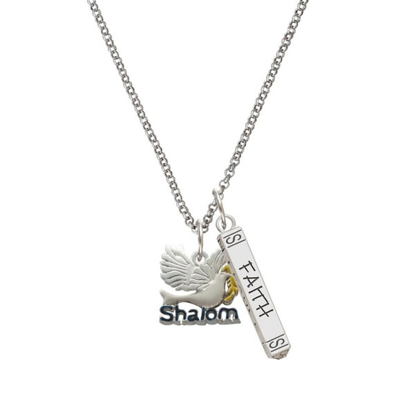Delight Jewelry Silvertone Shalom with Dove Silvertone Believe Faith Prayer Hope Bar Charm Necklace, 23"