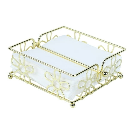 Servette Home Metal Napkin Holder with Flower Design Gold