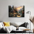thumbnail image 4 of 2D Flat, A Horizontal Wooden Frame Featuring a Canvas Wall Art of a Lakeside Country Cabin, Complete with a Framed Sunset Landscape Print, Suitable for Versatile Home Decor in Living Rooms,, 4 of 7