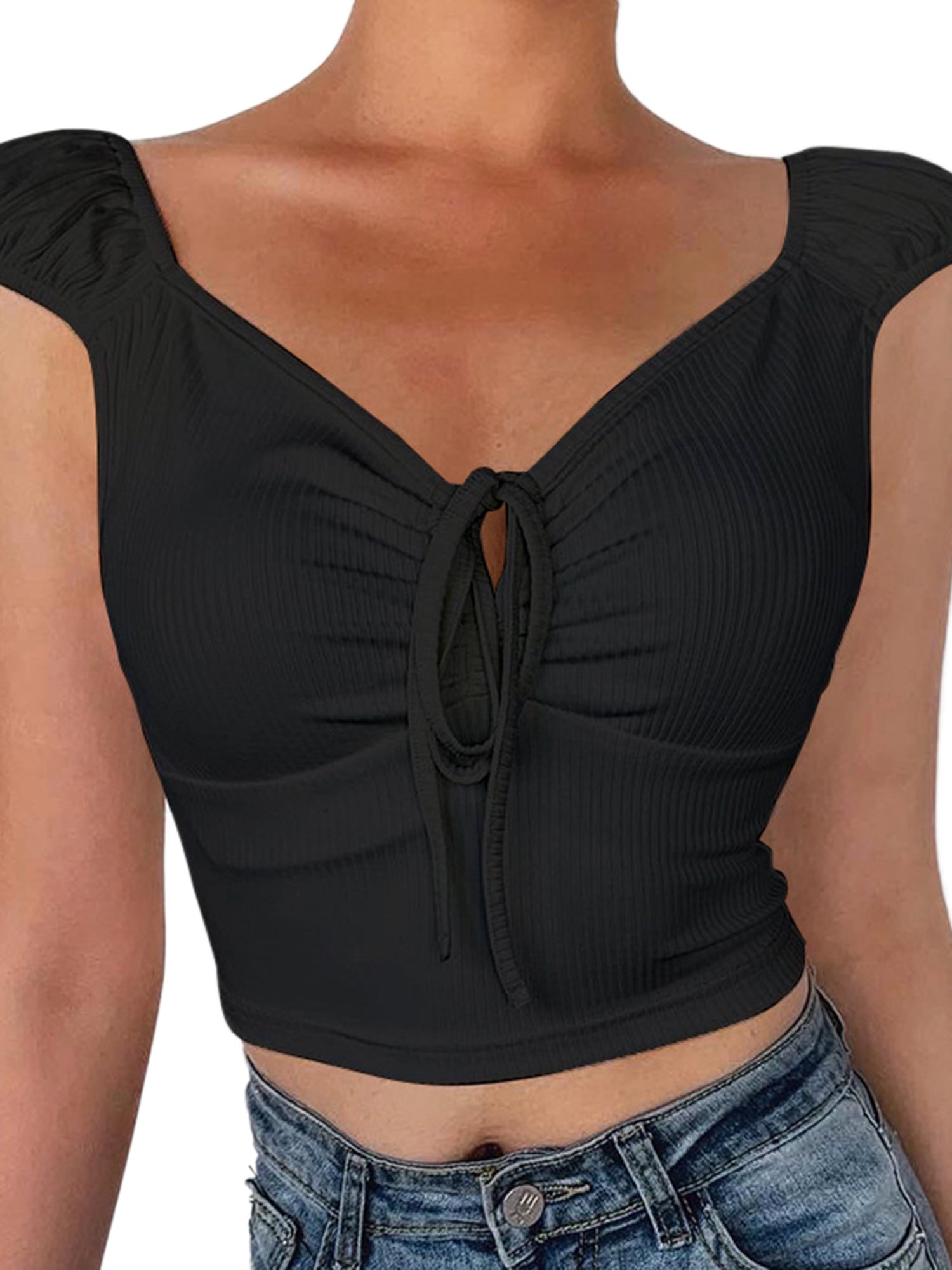 Womens Summer Short Sleeve Print Lineman Electric Telephone Crop Top T Shirt Teen Girls Black