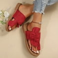 thumbnail image 3 of Mepaouo Women's Toe Loop Slide Sandals Comfortable Slip on Summer Flats Suede Cork Footbed Beach Shoes, 3 of 9