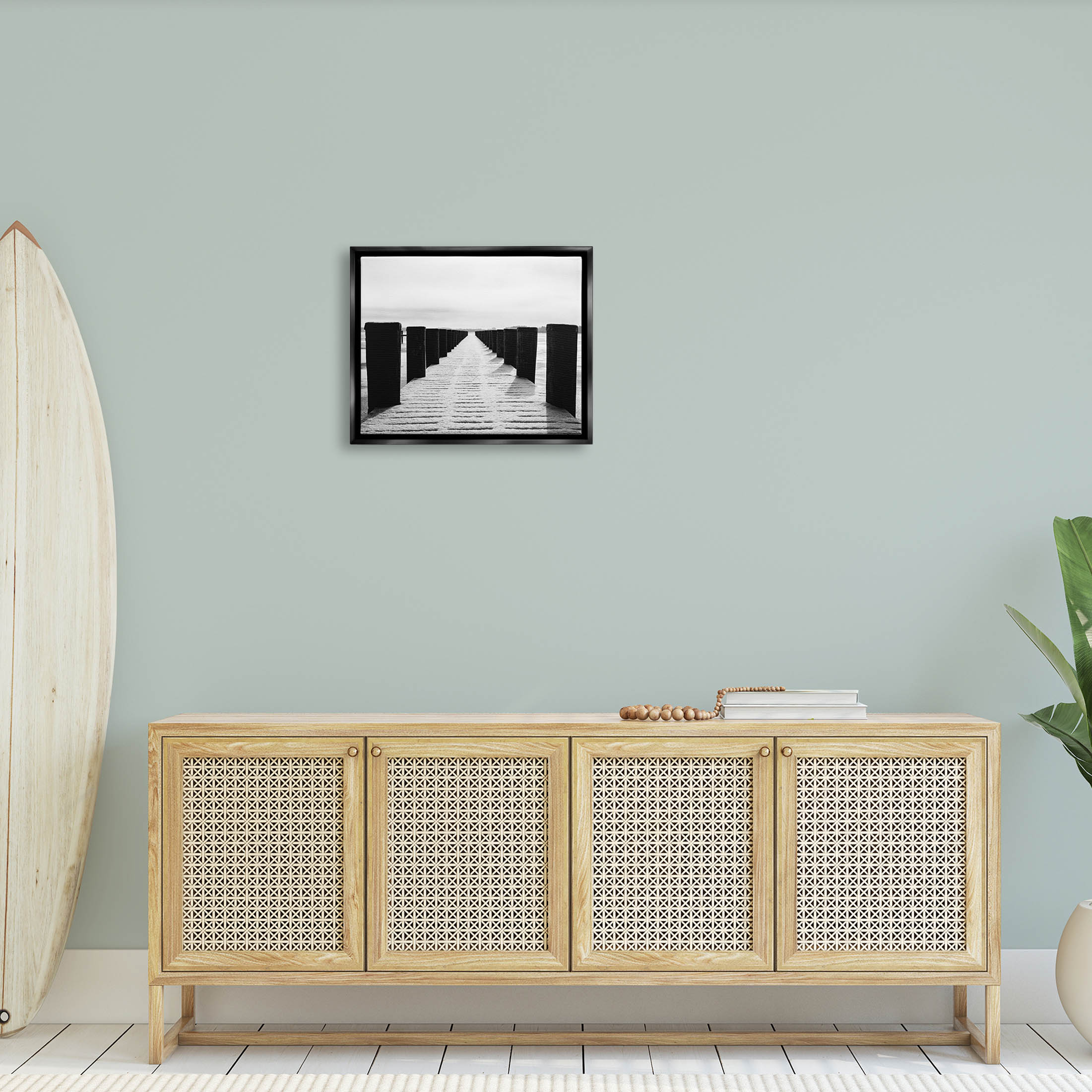 Stupell Industries Winter Dock Snowy Beach Photograph Jet Black Floating Framed Canvas Print Wall Art, Design by Aledanda