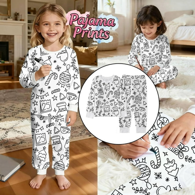 Conjuntos de blusas y camisas de cuello redondo y manga larga para niños, conjunto de dos piezas informal de manga larga con estampado a color y dibujo a mano DIY con cintura elástica, conjunto de pol