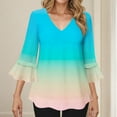 thumbnail image 5 of Womens Tops Ruffle 3/4 Sleeve V-Neck Gradient Color Dressy Casual Chiffon Blouses Tops, 5 of 7