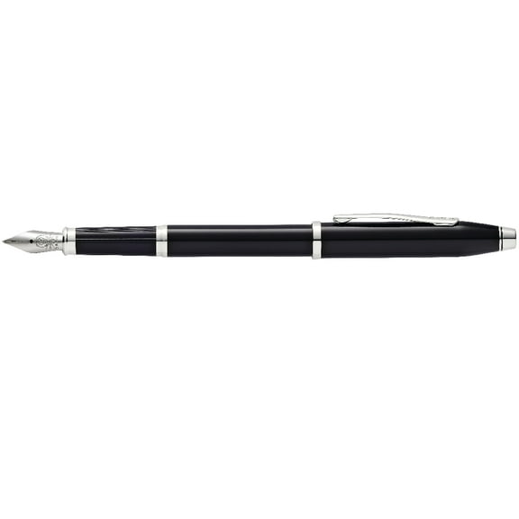 Cross Century® II Black Lacquer with Chrome Plated Appointments and Polished Stainless Steel Fine Nib Fountain Pen
