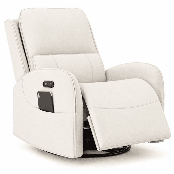 Einhomn Linen Power Recliner Chair, Swivel Rocker Recliner with Headrest Lumbar Support, Charging Ports, White