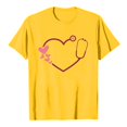 thumbnail image 4 of Chandails Mignons pour Femmes Col Rond Manches Courtes Mode T-Shirt à Imprimé Cœur Ample Léger Confortable Doux Chandail à Enfiler Ensembles Jaune TTG, 4 of 4