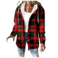 thumbnail image 2 of FDGIU Women's Flannel Shacket - Fleece Lined Hooded Jacket, Casual Long Sleeve Loose Fit Plaid Outerwear for Fall Winter Fashion, 2 of 5