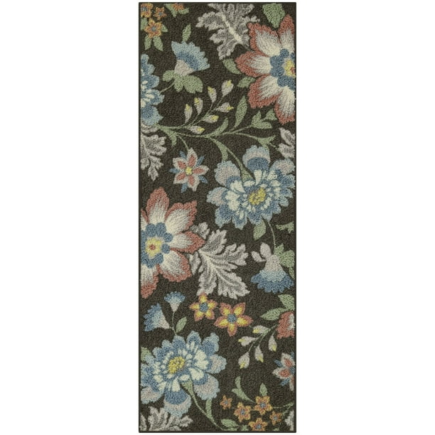 Mainstays Farmhouse Oversized Floral Gray Indoor Hallway Runner Rug, 1