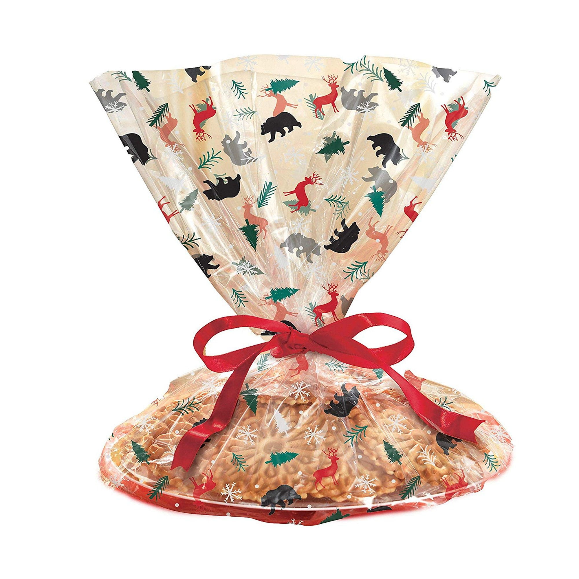 Woodland Animals Holiday Treat Tray Bags With Red Twist Ties 18in. x