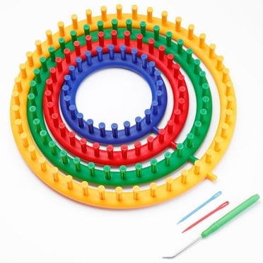 Round Knitting Loom Set, 4 Pcs Circular Knit Looms with Crochet Hook and 2 Pcs Needles, DIY Knitting Tools Set for Hats Gloves and Socks Home DIY Projects