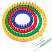 Round Knitting Loom Set, 4 Pcs Circular Knit Looms with Crochet Hook and 2 Pcs Needles, DIY Knitting Tools Set for Hats Gloves and Socks Home DIY Projects