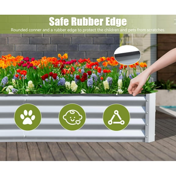 6x3x1ft Galvanized Raised Garden Bed, Outdoor Planter Garden Boxes Large Metal Planter Box for Gardening Vegetables Fruits Flowers, Silvery