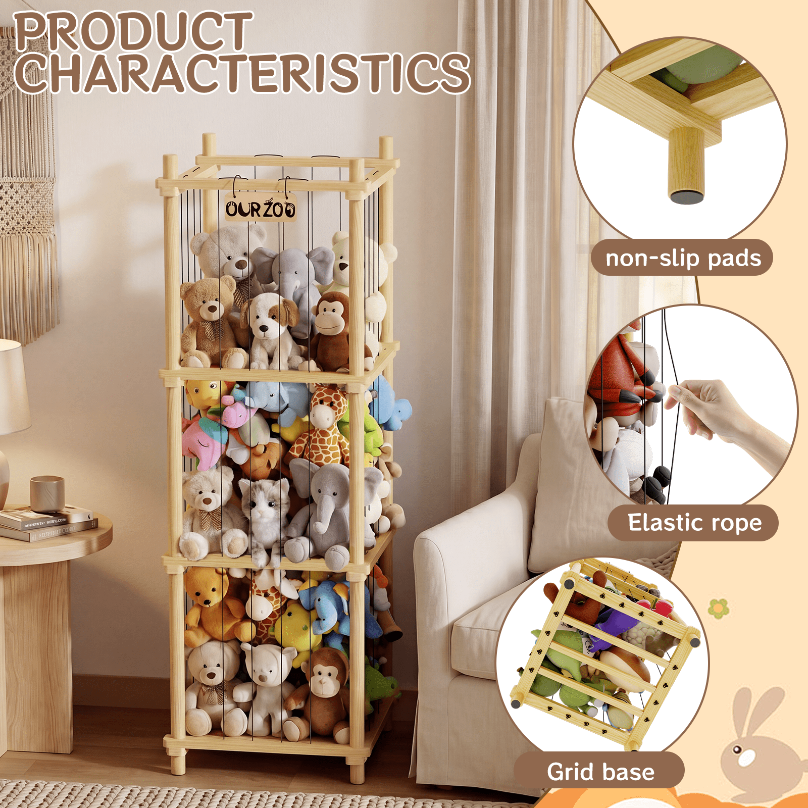 Stuffed Animal Zoo Storage Cage, 55'' Extra Large Toy Storage Bin Display for Kids Room, Playroom, Plushies, Stuffy, Toys Organizer Holder Basket