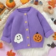 thumbnail image 2 of Odeerbi Infant Boys Girls Halloween Knit Cardigan Sweater Fall Winter Thermal Sweater Infant Halloween Three-dimensional Pattern Cardigan Baby Knitted Cute Tops Infant Clothes Purple, 2 of 9