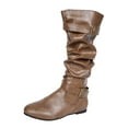 thumbnail image 2 of NTACZA Women Booties Wide Calf Knee-High Slouch Brown Pointed Toe Buckles Boots Woman Shoes 38, 2 of 8