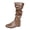 Brown, variant on Black Womens Mid Calf Boots High Top Ruched Design Buckle Strap Side Zipper Flat Heel Casual Daily Wear Winter Outdoor Walking Footwear Size 37