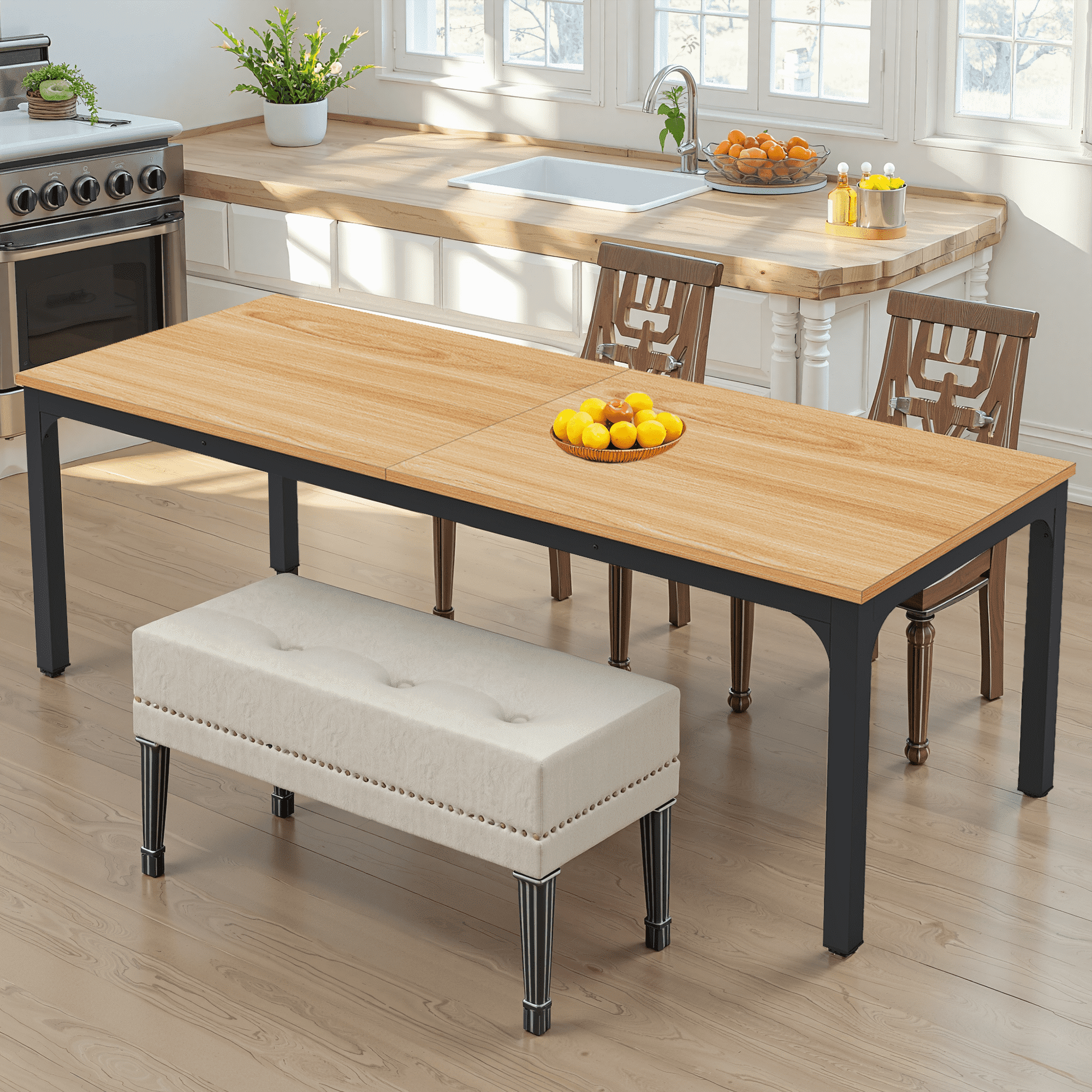 MAYEERTY 78.7 Inch Dining Table, 6-8 Seater Rectangular Table with 25mm MDF Board & Heavy Duty Metal Frame