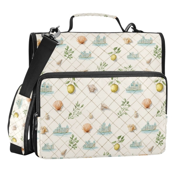 Zipper Binder Beaches and Vacations 1.5 Inch Binder Folder Bag with Shoulder Strap and Handle