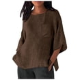 thumbnail image 1 of Hauts de Printemps pour Femmes Élégants avec Manches 3/4 et Col Rond en Chemises Unies Confortables pour Femmes Marron TG, 1 of 4