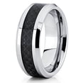 thumbnail image 2 of Silly Kings 8mm Polished Silver Tungsten Carbide Wedding Band Carbon Fiber Inlay Beveled Edge Comfort Fit, 2 of 3