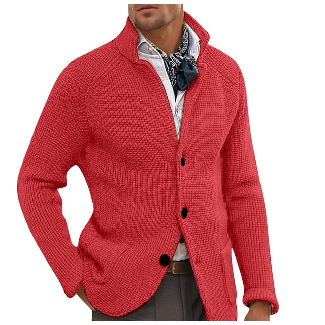 MIASHUI Chandail en Tricot pour Hommes Manches Longues Confort Décontracté Ajustement Doux chandail Automne Hiver Mode Léger Rouge,TTTG