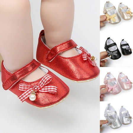 

YIFU 1 Pair Crib Shoes Bowknot Design Non-slip Faux Leather Newborn Baby Girls Shoes for Infant Accessories