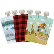 Sage Spoonfuls Reusable Baby Food Pouches - 6 Pack, Baby Food Storage, Pouches Toddler, Refillable Squeeze Pouch for Kids (Camping), Dishwasher and Freezer Safe, BPA Free Camping 6-Pack