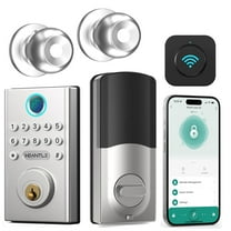 HEANTLE WiFi Smart Lock Front Door – Keyless Entry Fingerprint Deadbolt with 2 Knobs Set,Gateway Included, Auto Lock, Touchscreen, Alexa & Smartphone Control, Silver