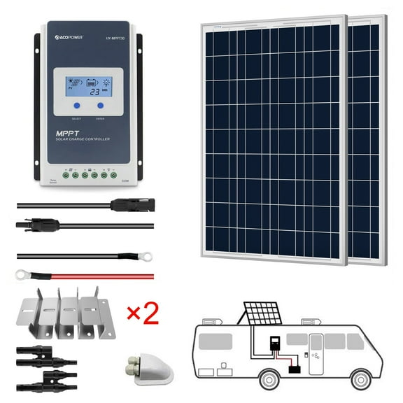 ACOPOWER 200W 12V  Poly Solar RV Kits, 30A MPPT Charge Controller
