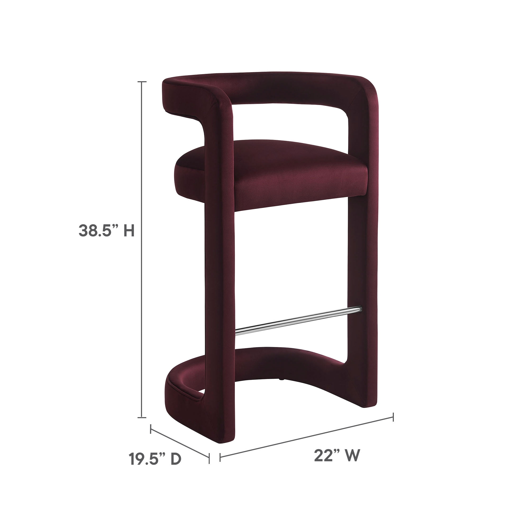 Modway Winslow 30.5"H Performance Velvet Barrel Back Bar Stool in Mulberry