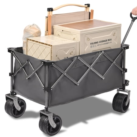 400L Large Capacity Collapsible Wagon, Heavy Duty Folding Cart Supporting Up to 450LB, Beach Wagon with Oversized Wheels, Ideal for Camping, Gardening, Sports Events and Baseball Activities