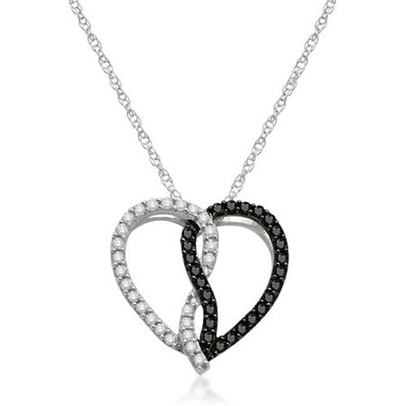 1/2 Carat T.W. Black and White Diamond 10kt White Gold Heart Pendant, 18