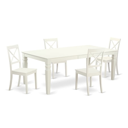 East West Furniture Modern Table Set- A Rectangle Wooden Table and Kitchen Dining Chairs Linen White- (Pieces Options) LGBO5-LWH-W 4