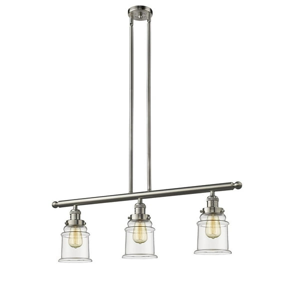 Canton Brushed Satin Nickel Three-Light LED Island Pendant with Clear Bell Glass