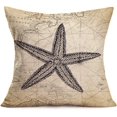thumbnail image 5 of Set of 4 Vintage Map Marine Pillow Covers Ocean Animals Caribbean Starfish Octopus Lobster Seahorse Throw Pillow Case Square Cotton Linen 18x18 Home Decor Cushion Cover (Mediterranean Style), 5 of 6