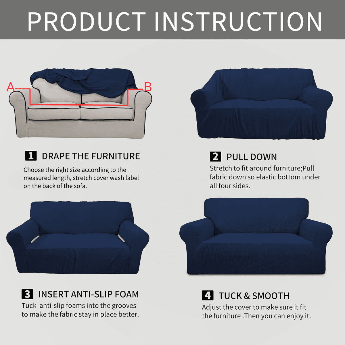 DUANJY Premium Water Repellent Sofa Cover, Stretch Sofa Couch Slipcover Furniture Protector, Small Checks Super Soft Fabric Couch Cover Navy