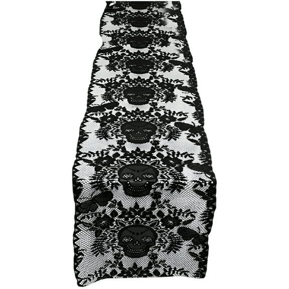 LAMIRO Halloween Black Lace Table Runner Halloween Table Decoration Skull Soft Table Runner Holiday Party Decoration