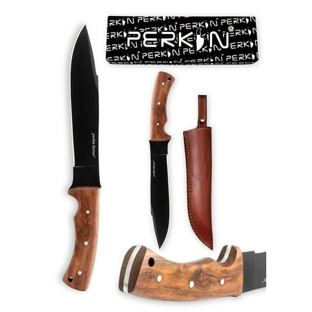 Perkin - Fixed Blade Hunting Knife - Black Carbon Steel Bushcraft Knife - 12.8 Inchs Full Tang Camping Survival