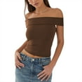 thumbnail image 2 of Valcatch Womens Off Shoulder Tops Summer Slim Fit Short Sleeve Knit Fitted T Shirts Blouse Going Out Nightout Shirt, 2 of 4