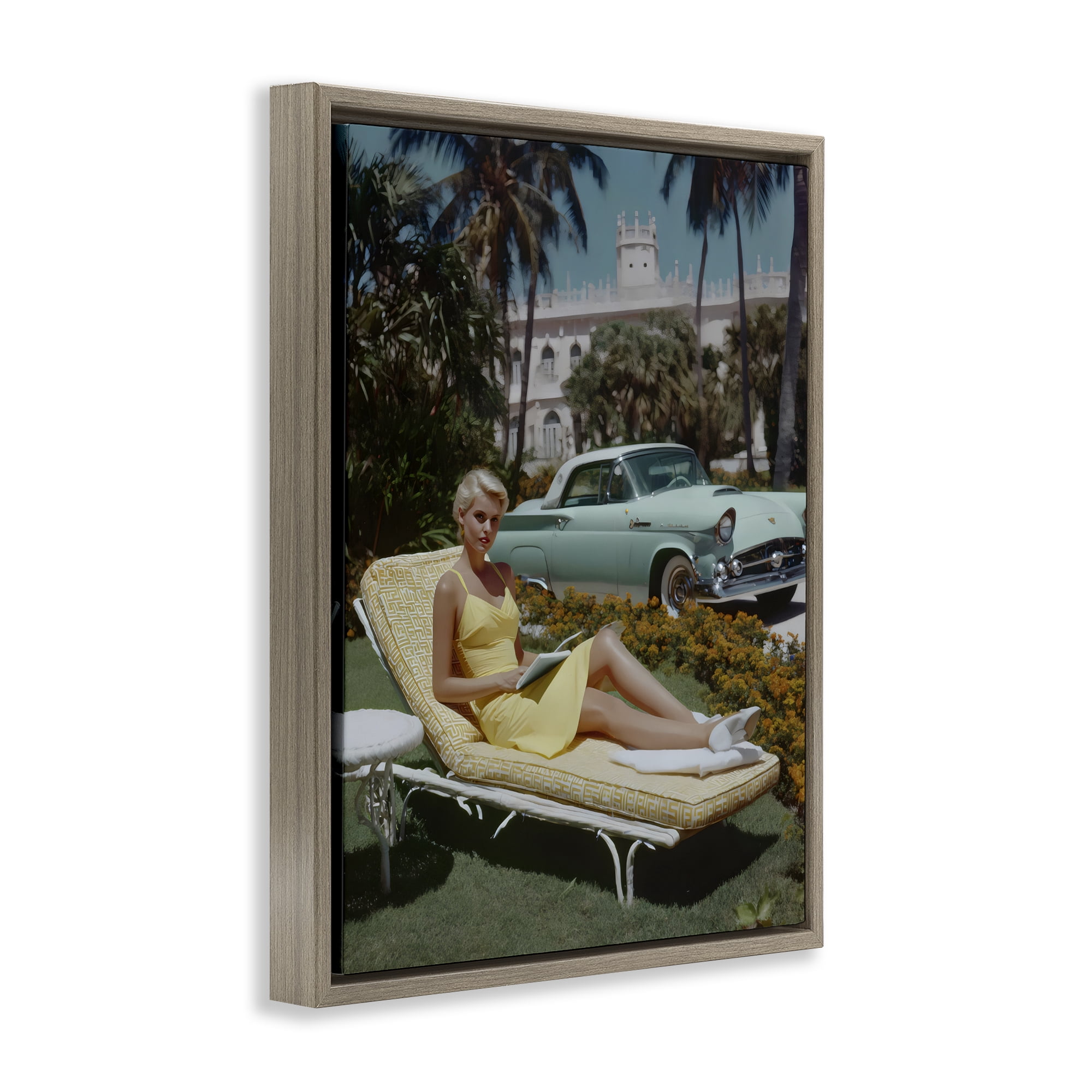 Stupell Industries Vintage Sunbathing Woman Brown Framed Floater Canvas Wall Art, design by Franklyn Gregory