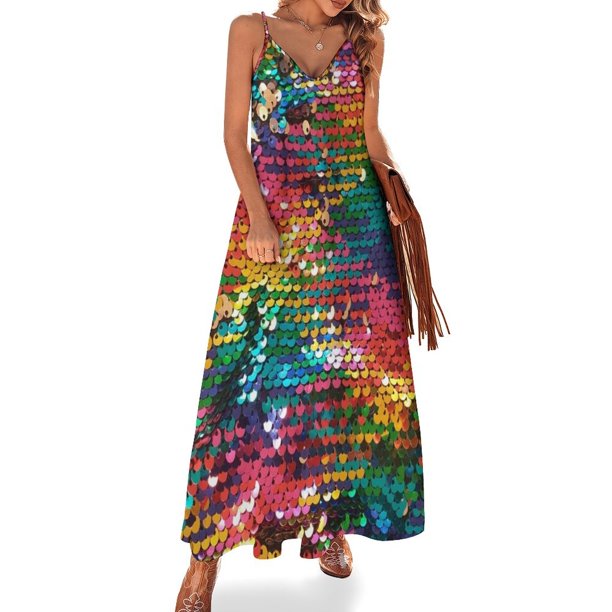 Vestido sin mangas con estampado de textura multicolor de lentejuelas, vestido elegante y chic para mujer, verano , promoción de vestidos para mujer